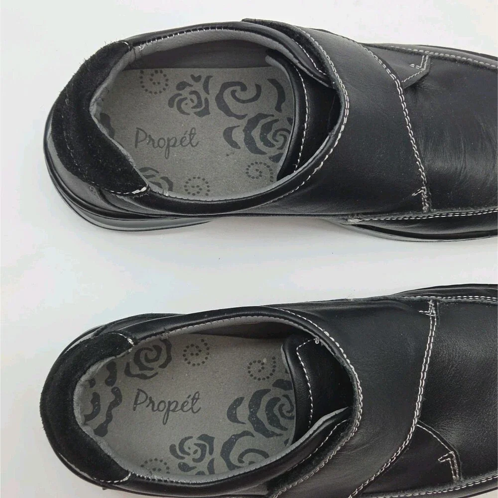 Propet Shoe Black Leather Gilda Slip On Women Sz 10 Adjustable Comfort WCA103L
